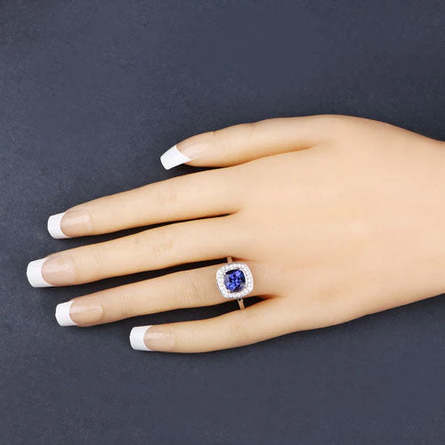2.26 Carat Genuine Tanzanite and White Diamond 14K White Gold Ring - Image 6