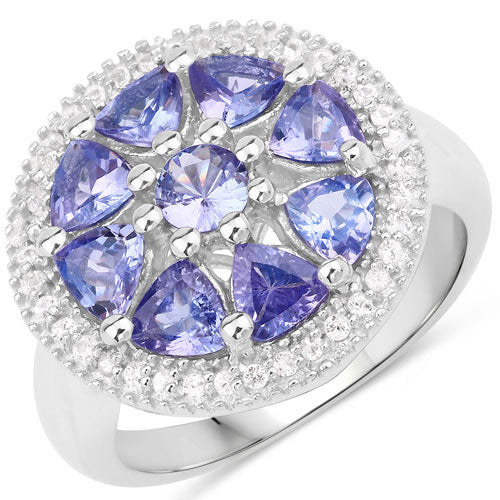 2.26 Carat Genuine Tanzanite and White Topaz .925 Sterling Silver Ring - Image 2
