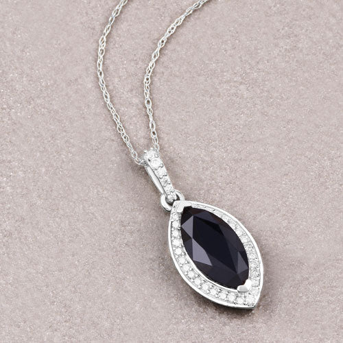 2.27 Carat Genuine Blue Sapphire and White Diamond 10K White Gold Pendant - Image 4