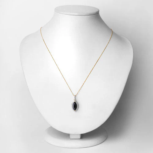 2.27 Carat Genuine Blue Sapphire and White Diamond 10K Yellow Gold Pendant - Image 2