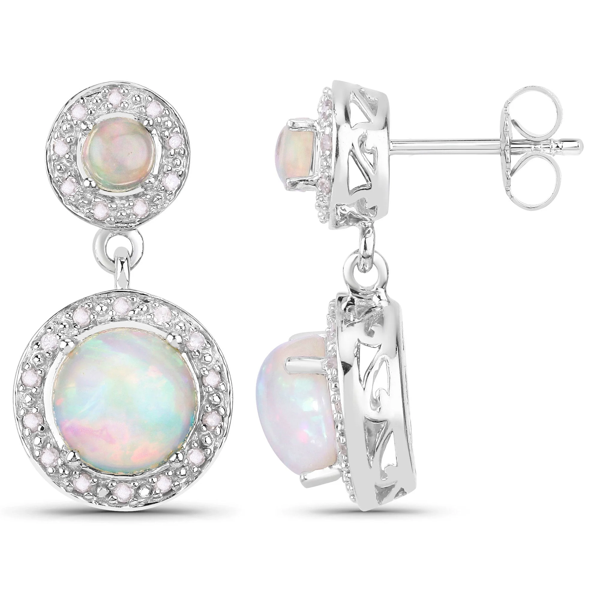 2.27 Carat Genuine Ethiopian Opal and White Diamond .925 Sterling Silver Earrings - Image 2