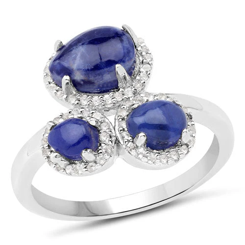 2.28 Carat Genuine Blue Aventurine And White Topaz .925 Sterling Silver Ring - Image 4