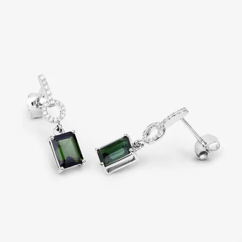 2.28 Carat Genuine Green Tourmaline and White Diamond 14K White Gold Earrings - Image 10