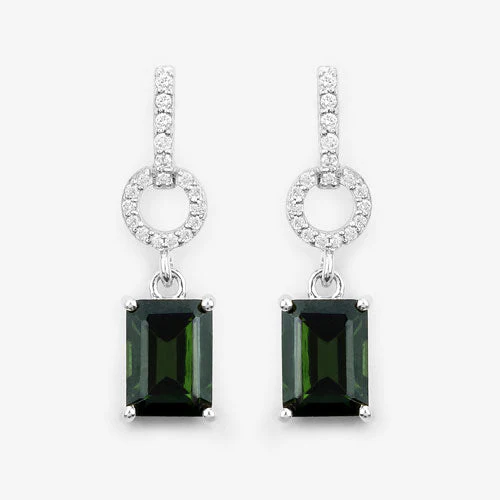 2.28 Carat Genuine Green Tourmaline and White Diamond 14K White Gold Earrings - Image 11