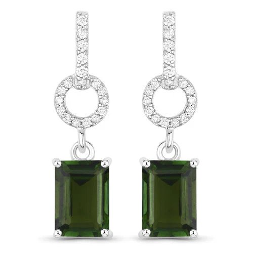 2.28 Carat Genuine Green Tourmaline and White Diamond 14K White Gold Earrings - Image 5