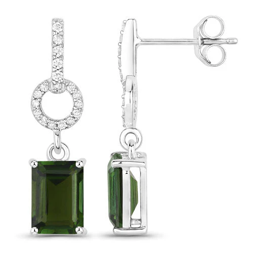 2.28 Carat Genuine Green Tourmaline and White Diamond 14K White Gold Earrings - Image 6