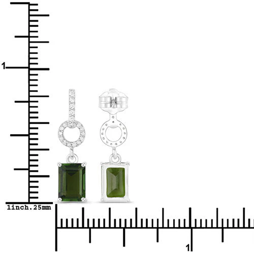 2.28 Carat Genuine Green Tourmaline and White Diamond 14K White Gold Earrings - Image 7
