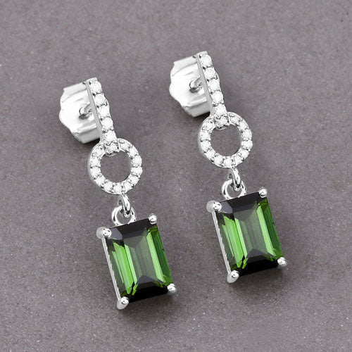 2.28 Carat Genuine Green Tourmaline and White Diamond 14K White Gold Earrings - Image 8