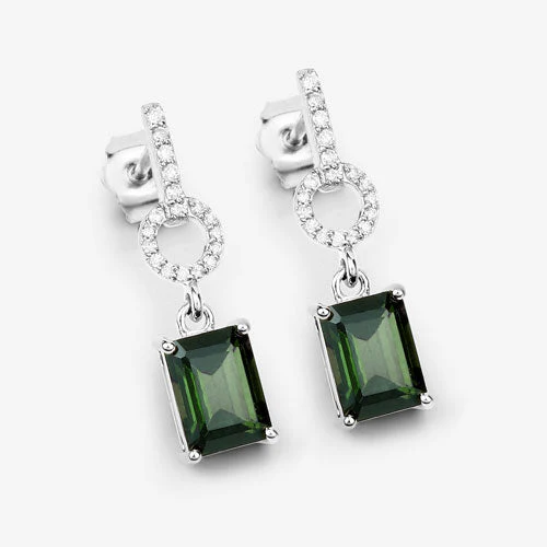2.28 Carat Genuine Green Tourmaline and White Diamond 14K White Gold Earrings - Image 9