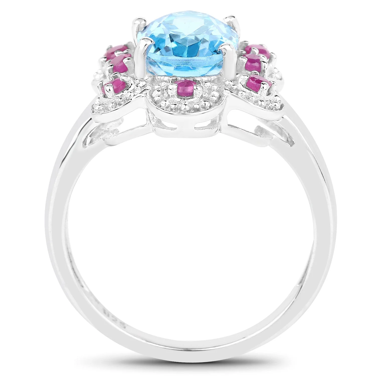 2.28 Carat Genuine Swiss Blue Topaz and Ruby .925 Sterling Silver Ring - Image 2