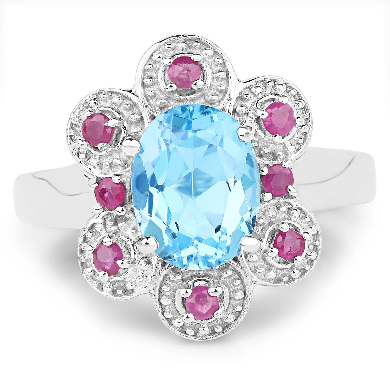 2.28 Carat Genuine Swiss Blue Topaz and Ruby .925 Sterling Silver Ring - Image 3