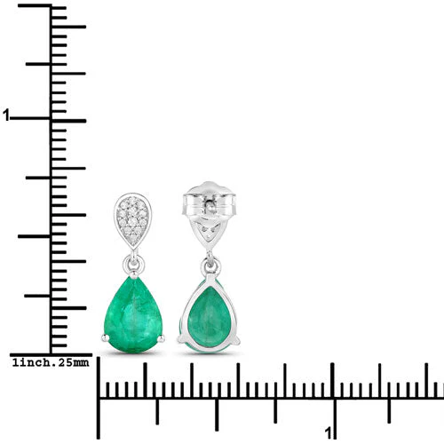 2.28 Carat Genuine Zambian Emerald and White Diamond 14K White Gold Earrings - Image 3
