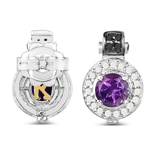 2.29 Carat Genuine Amethyst, Black Diamond and White Diamond .925 Sterling Silver Earrings - Image 7