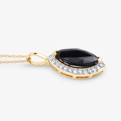 2.29 Carat Genuine Blue Sapphire and White Diamond 10K Yellow Gold Pendant - Image 8