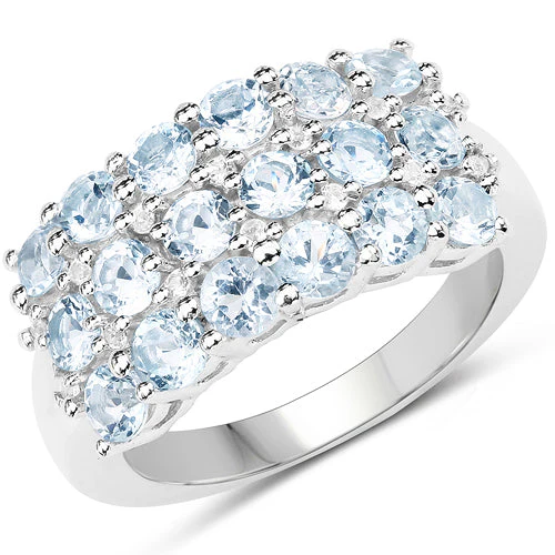2.29 Carat Genuine Blue Topaz & White Topaz .925 Sterling Silver Ring - Image 4