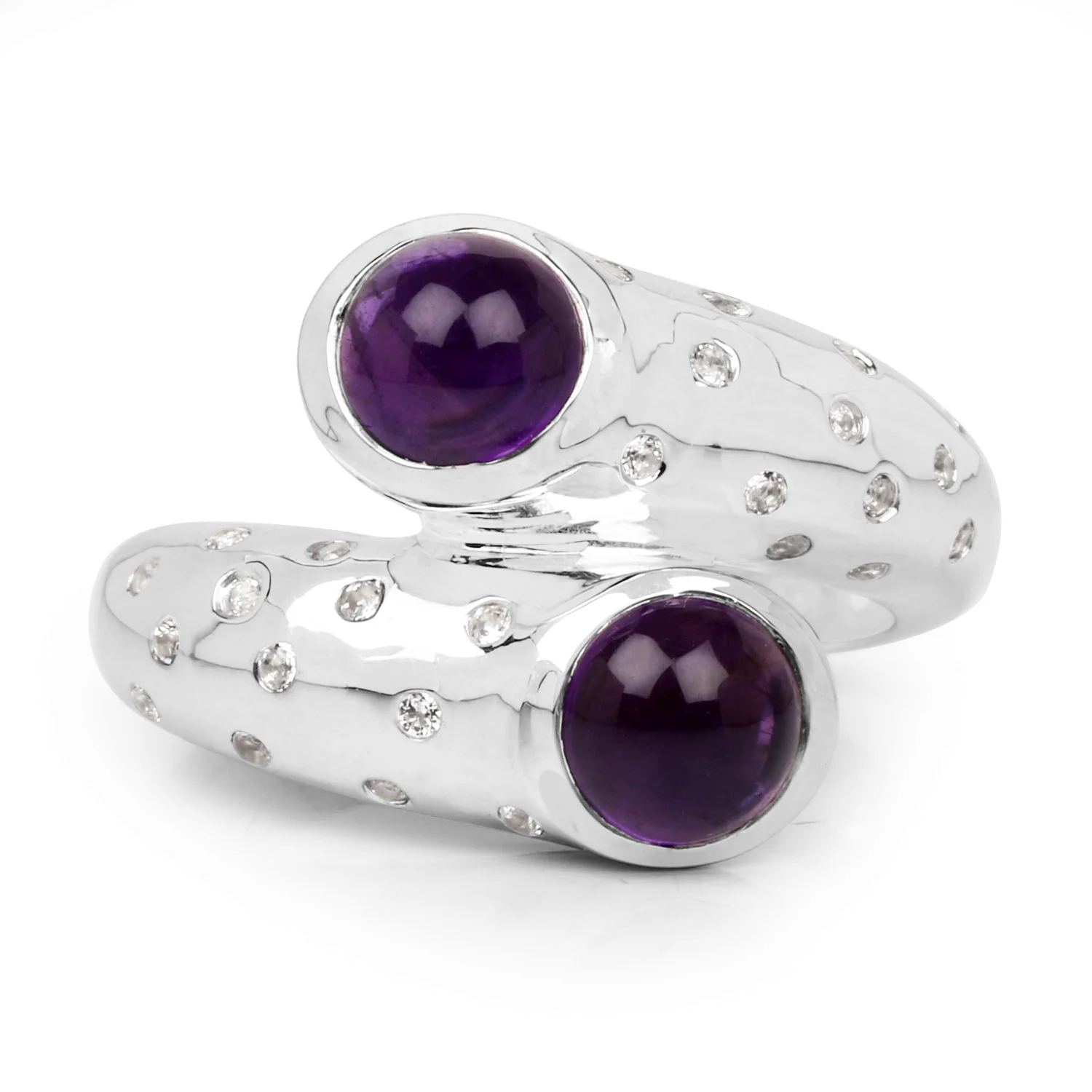 2.31 Carat Genuine Amethyst and White Topaz .925 Sterling Silver Ring - Image 3
