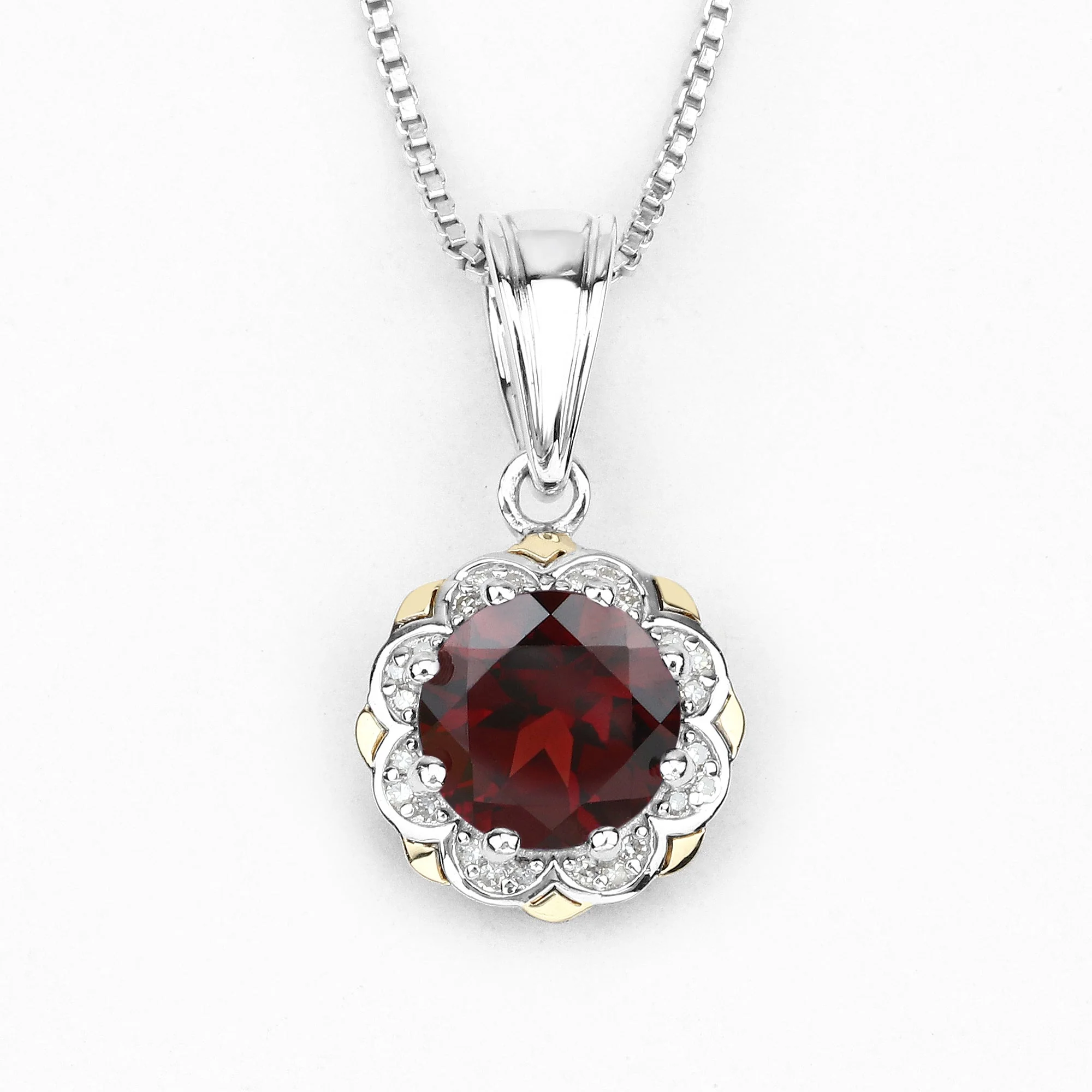 2.32 Carat Genuine Garnet and White Diamond 14K Yellow Gold with .925 Sterling Silver Pendant - Image 2