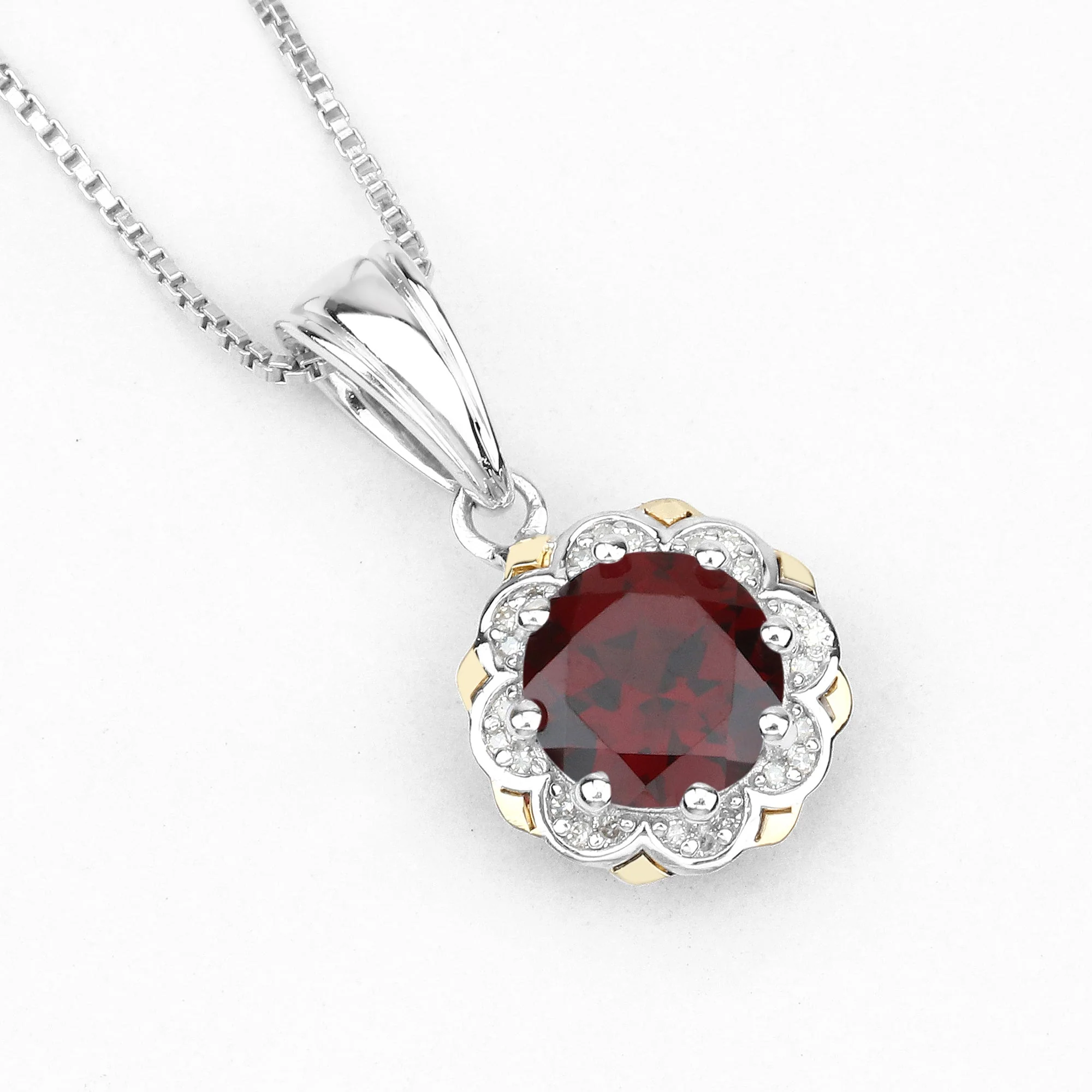 2.32 Carat Genuine Garnet and White Diamond 14K Yellow Gold with .925 Sterling Silver Pendant - Image 3