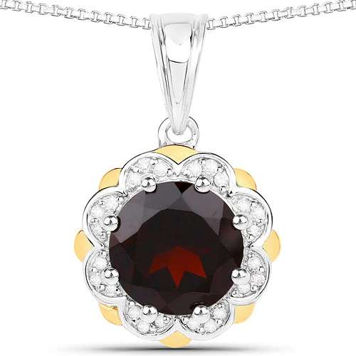 2.32 Carat Genuine Garnet and White Diamond 14K Yellow Gold with .925 Sterling Silver Pendant - Image 5