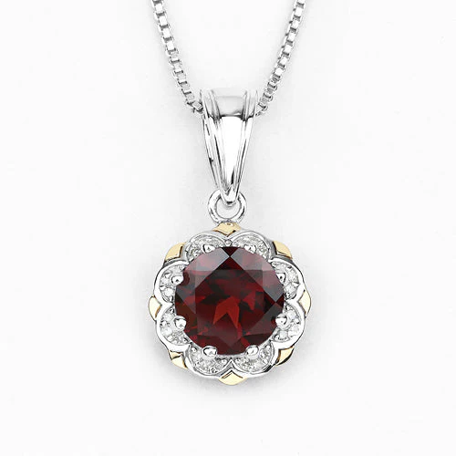 2.32 Carat Genuine Garnet and White Diamond 14K Yellow Gold with .925 Sterling Silver Pendant - Image 6