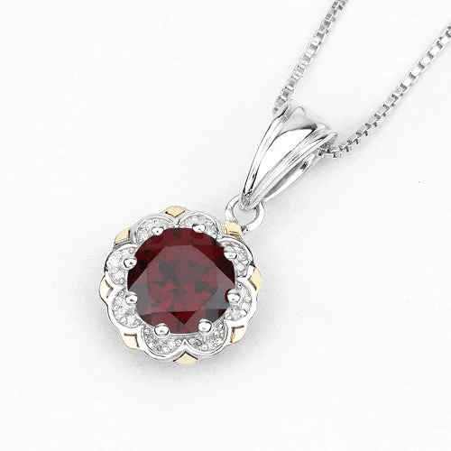 2.32 Carat Genuine Garnet and White Diamond 14K Yellow Gold with .925 Sterling Silver Pendant - Image 8