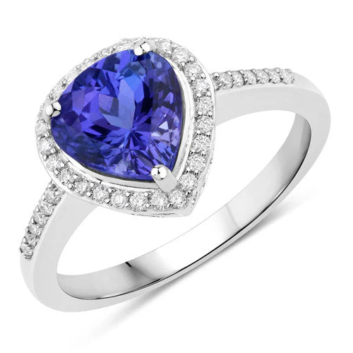 2.33 Carat Genuine Tanzanite and White Diamond 14K White Gold Ring - Image 4
