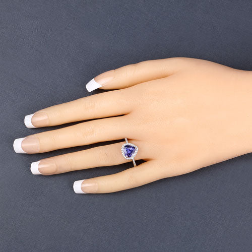 2.33 Carat Genuine Tanzanite and White Diamond 14K White Gold Ring - Image 6