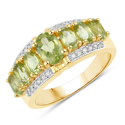 2.34 Carat Genuine Peridot and White Diamond .925 Sterling Silver Ring - Image 2