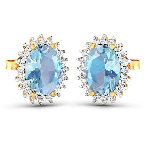 2.36 Carat Genuine Aquamarine and White Diamond 14K Yellow Gold Earrings - Image 5