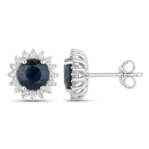 2.38 Carat Genuine Blue Sapphire and White Diamond 14K White Gold Earrings - Image 2