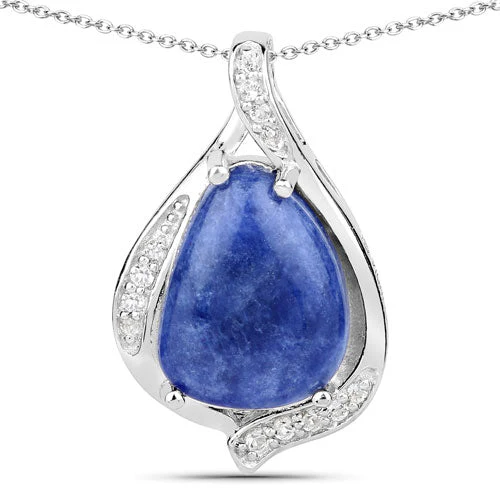2.39 Carat Genuine Blue Aventurine and White Topaz .925 Sterling Silver Pendant - Image 3