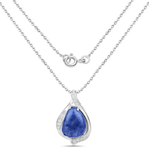 2.39 Carat Genuine Blue Aventurine and White Topaz .925 Sterling Silver Pendant - Image 4