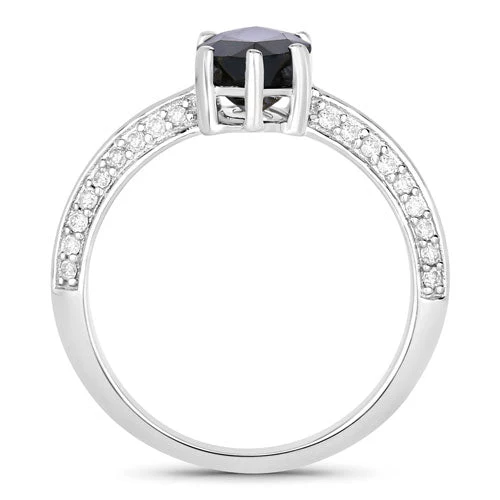 2.39 Carat Genuine Blue Sapphire and White Diamond 10K White Gold Ring - Image 2