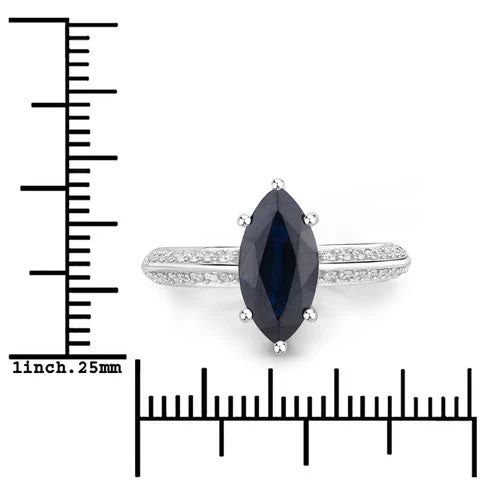 2.39 Carat Genuine Blue Sapphire and White Diamond 10K White Gold Ring - Image 3
