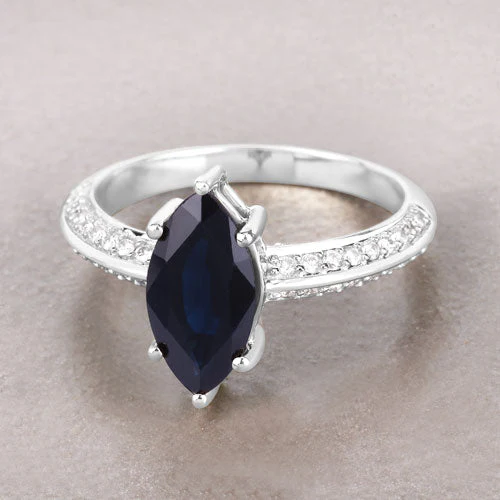 2.39 Carat Genuine Blue Sapphire and White Diamond 10K White Gold Ring - Image 4