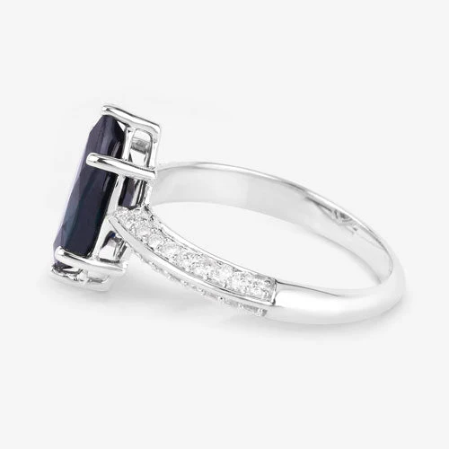 2.39 Carat Genuine Blue Sapphire and White Diamond 10K White Gold Ring - Image 6