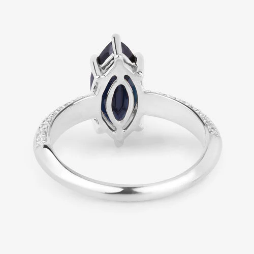 2.39 Carat Genuine Blue Sapphire and White Diamond 10K White Gold Ring - Image 7