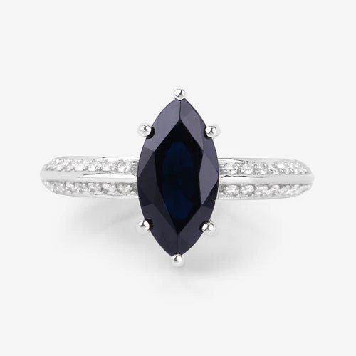 2.39 Carat Genuine Blue Sapphire and White Diamond 10K White Gold Ring - Image 8