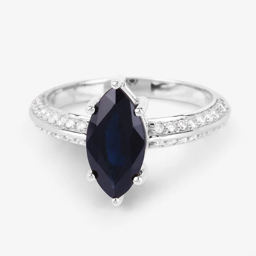 2.39 Carat Genuine Blue Sapphire and White Diamond 10K White Gold Ring - Image 9