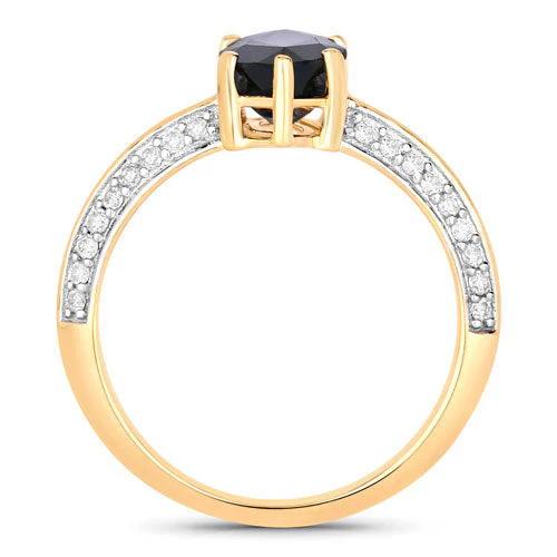 2.39 Carat Genuine Blue Sapphire and White Diamond 10K Yellow Gold Ring - Image 2