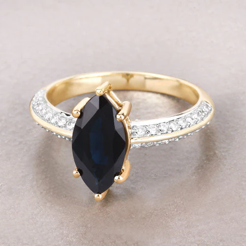 2.39 Carat Genuine Blue Sapphire and White Diamond 10K Yellow Gold Ring - Image 4