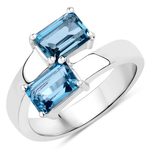 2.40 Carat Genuine London Blue Topaz .925 Sterling Silver Ring - Image 2