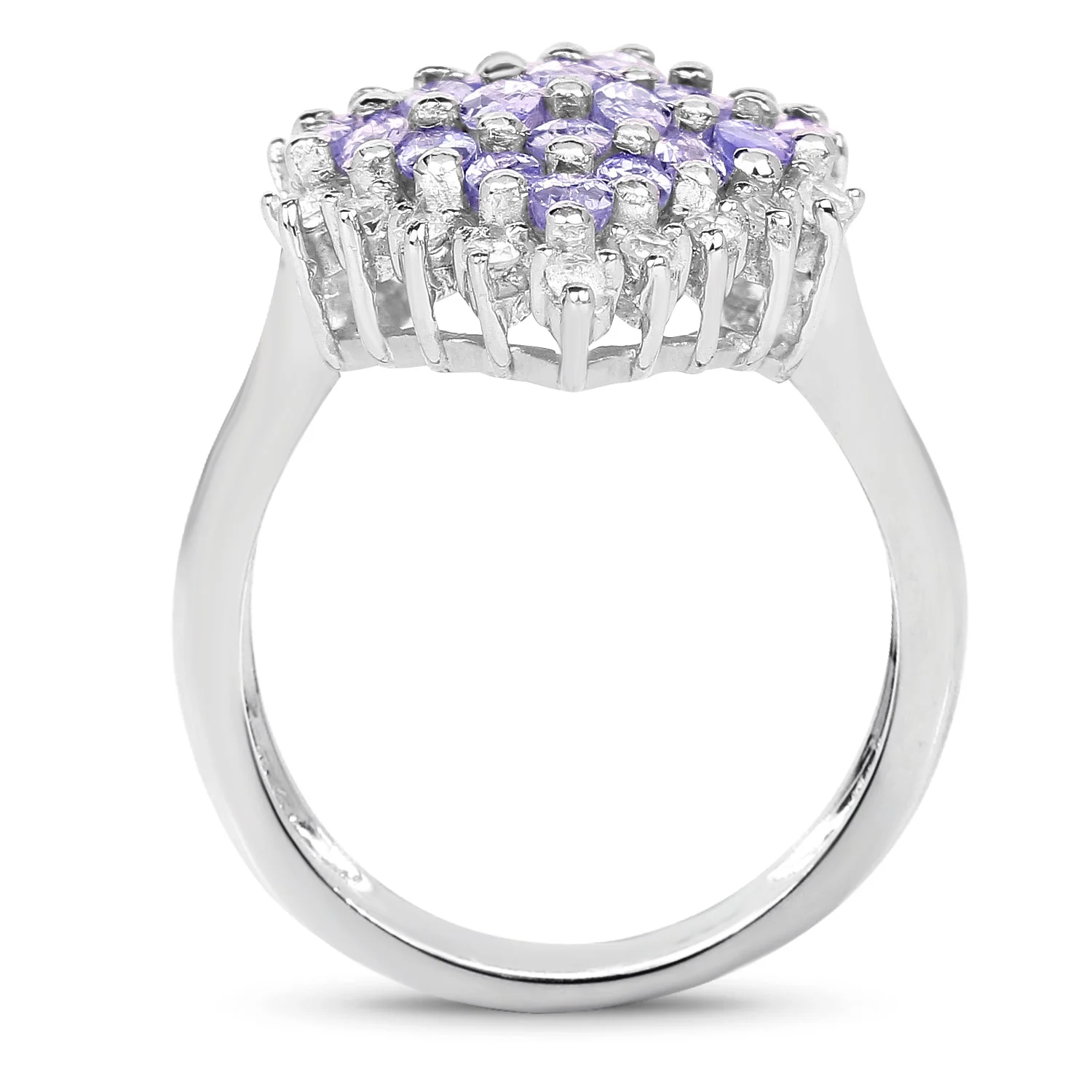 2.40 Carat Genuine Tanzanite and White Topaz .925 Sterling Silver Ring - Image 2