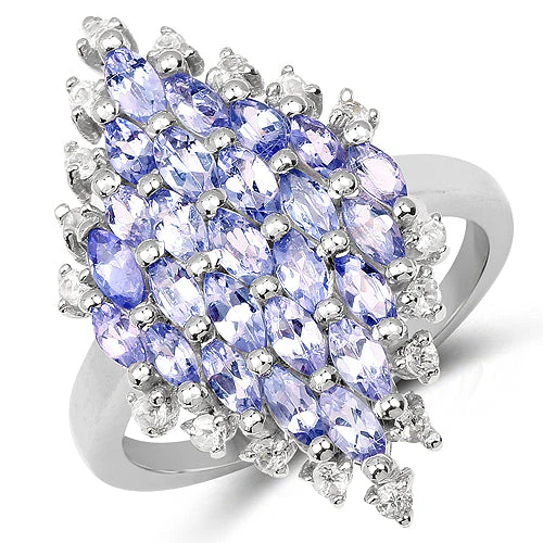 2.40 Carat Genuine Tanzanite and White Topaz .925 Sterling Silver Ring - Image 4