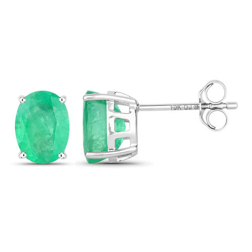 2.40 Carat Genuine Zambian Emerald 10K White Gold Earrings - Image 2