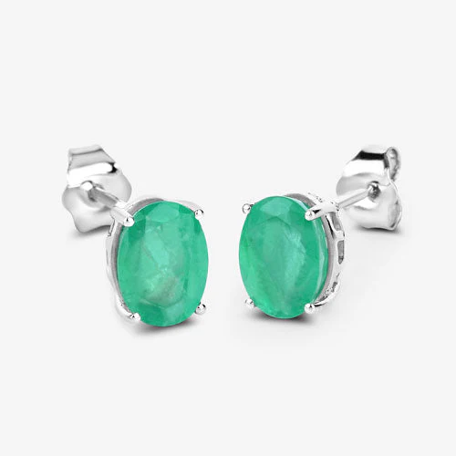 2.40 Carat Genuine Zambian Emerald 10K White Gold Earrings - Image 7