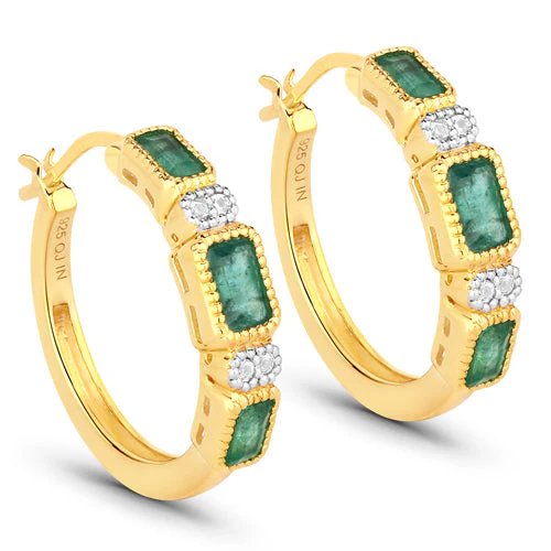 2.40 Carat Genuine Zambian Emerald and White Topaz .925 Sterling Silver Earrings - Image 2
