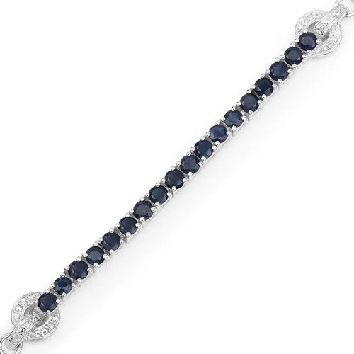 2.41 Carat Genuine Blue Sapphire and White Zircon .925 Sterling Silver Bracelet - Image 5