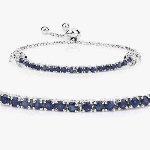 2.41 Carat Genuine Blue Sapphire and White Zircon .925 Sterling Silver Bracelet - Image 6
