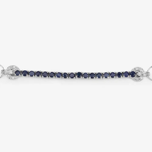2.41 Carat Genuine Blue Sapphire and White Zircon .925 Sterling Silver Bracelet - Image 8